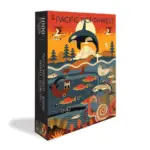 A preview of the puzzle shows an orca jumping over waves and sea creatures in front of trees and Mount Rainier.